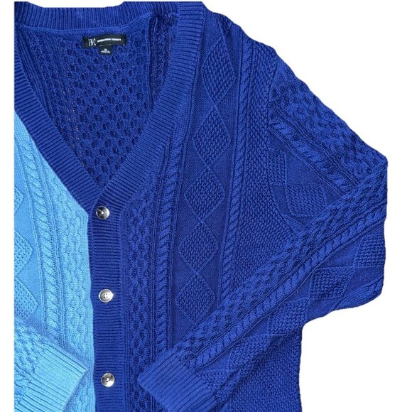 INC Dylan Cardigan Sweater Blue Colorblock Men's Size XL Fisherman Knit Cotton - Picture 4 of 10